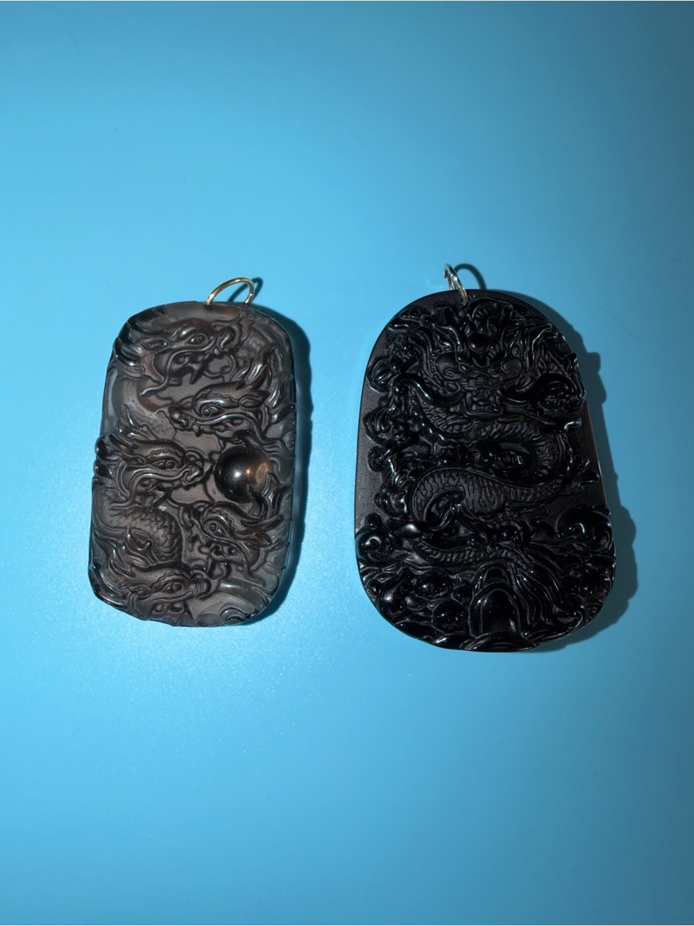 Carved Dragon Pendant Pair - Black and Dark Brown